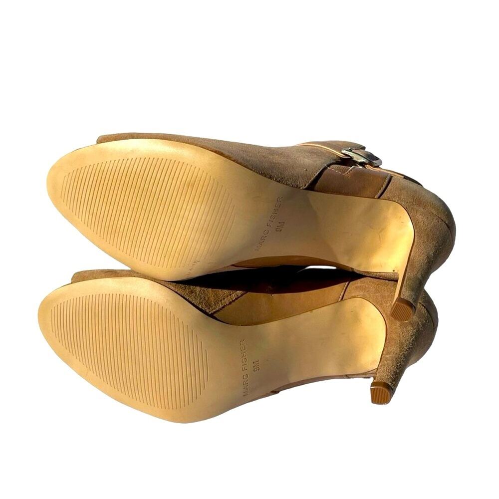 Marc Fisher Shimmee Peep Toe Tan Camel Suede Boots Size 9 - Picture 6 of 7